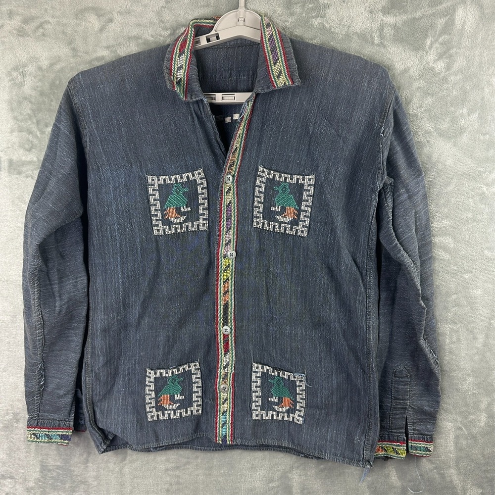 vintatge aztec embroidered long sleeve shirt